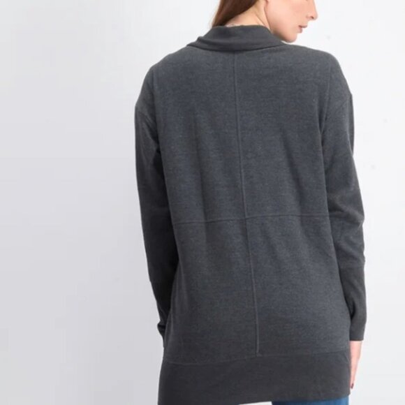 Eddie Bauer Heathered Charcoal/Dark grey Camp Fleece Wrap Cardigan Sweater M - Picture 3 of 16